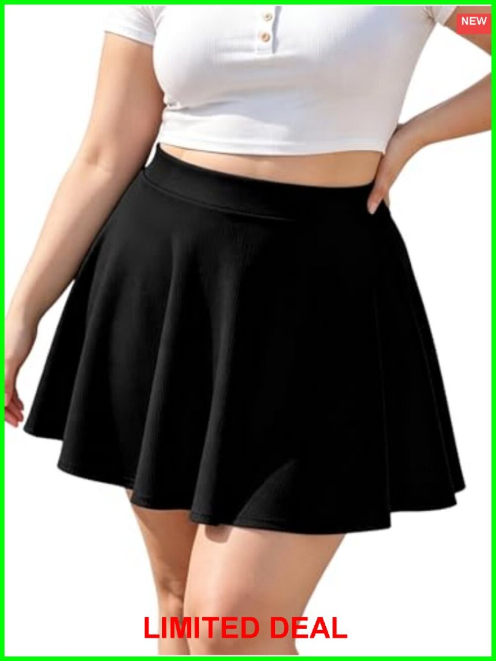 Plus Size Skater Skirt High Waisted Stretchy Flowy Flared Mini